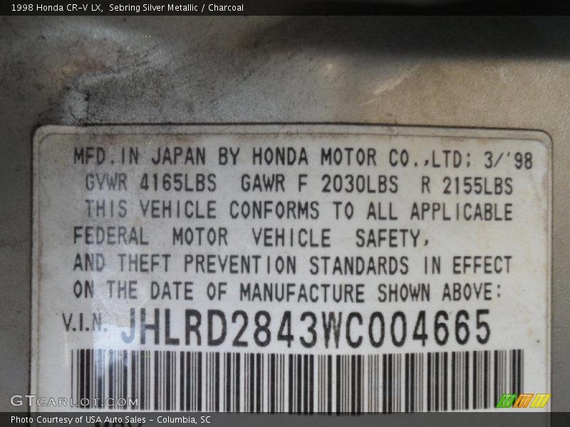 Sebring Silver Metallic / Charcoal 1998 Honda CR-V LX