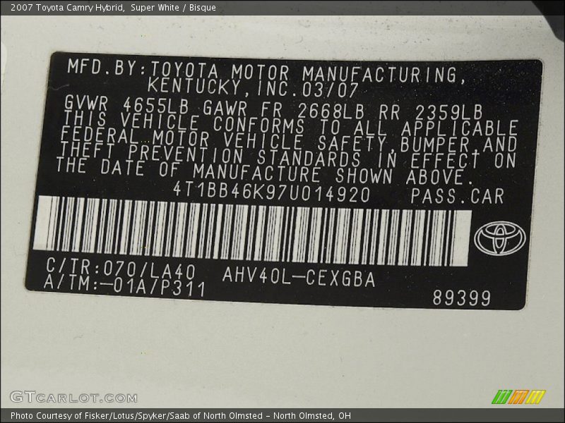 Super White / Bisque 2007 Toyota Camry Hybrid