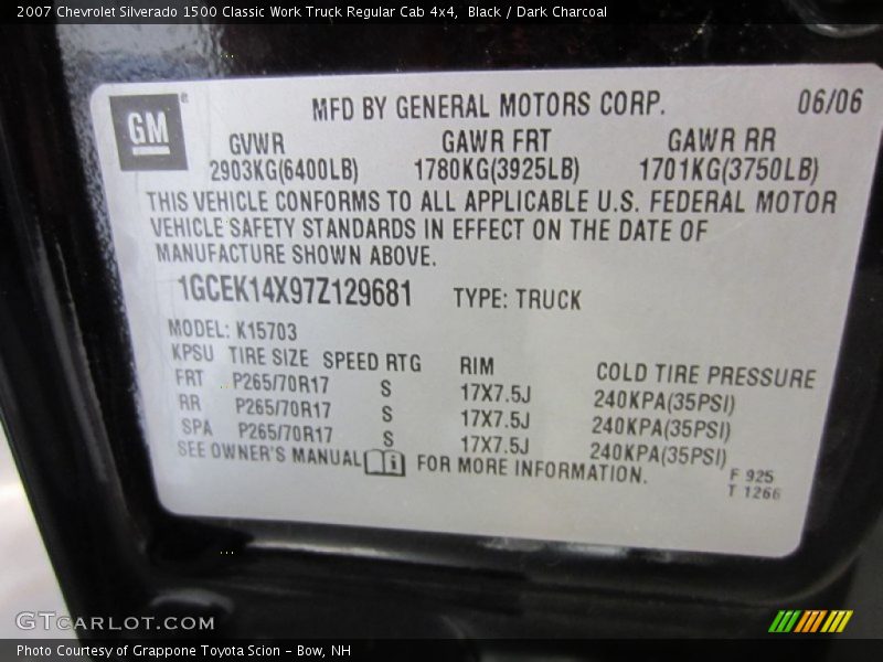 Info Tag of 2007 Silverado 1500 Classic Work Truck Regular Cab 4x4