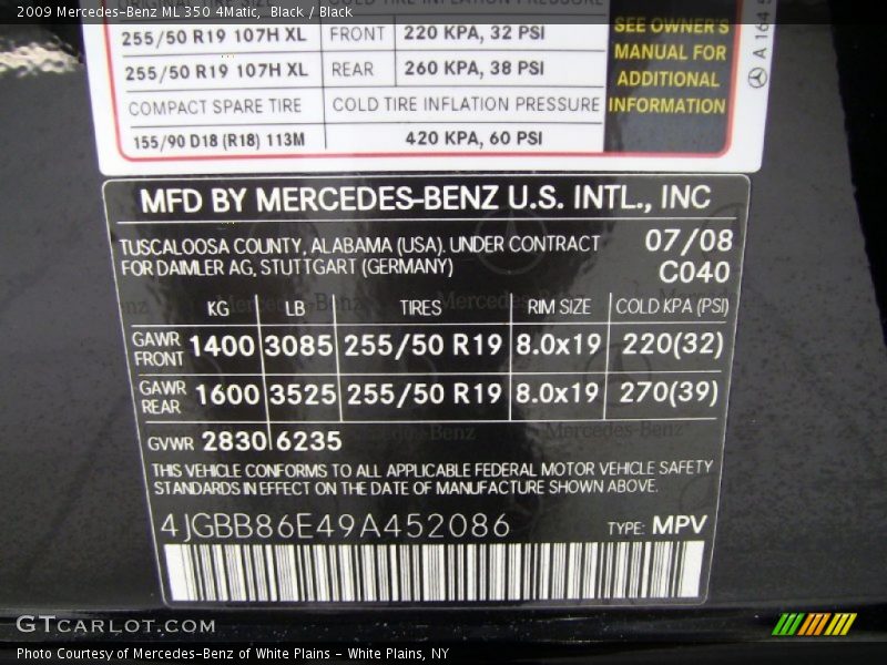 Black / Black 2009 Mercedes-Benz ML 350 4Matic