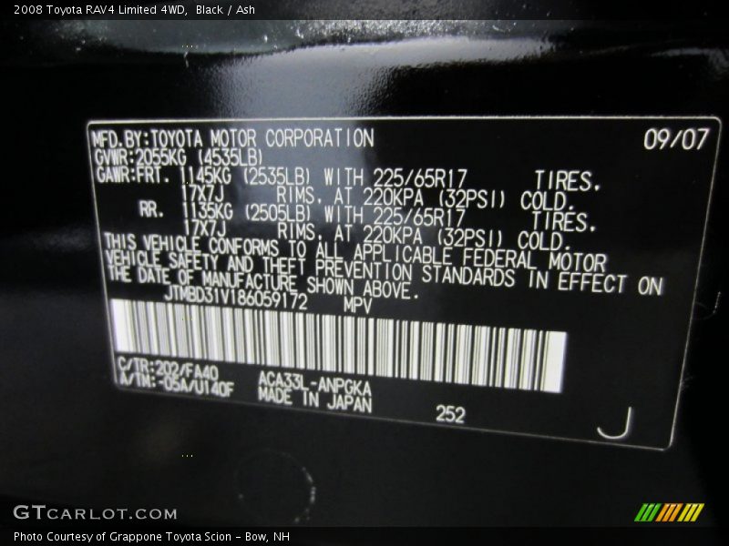 Black / Ash 2008 Toyota RAV4 Limited 4WD