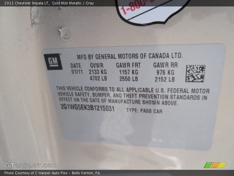 Gold Mist Metallic / Gray 2011 Chevrolet Impala LT