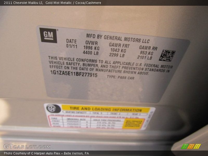 Info Tag of 2011 Malibu LS