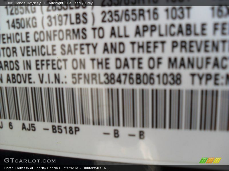 Midnight Blue Pearl / Gray 2006 Honda Odyssey EX