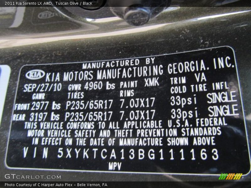 Tuscan Olive / Black 2011 Kia Sorento LX AWD