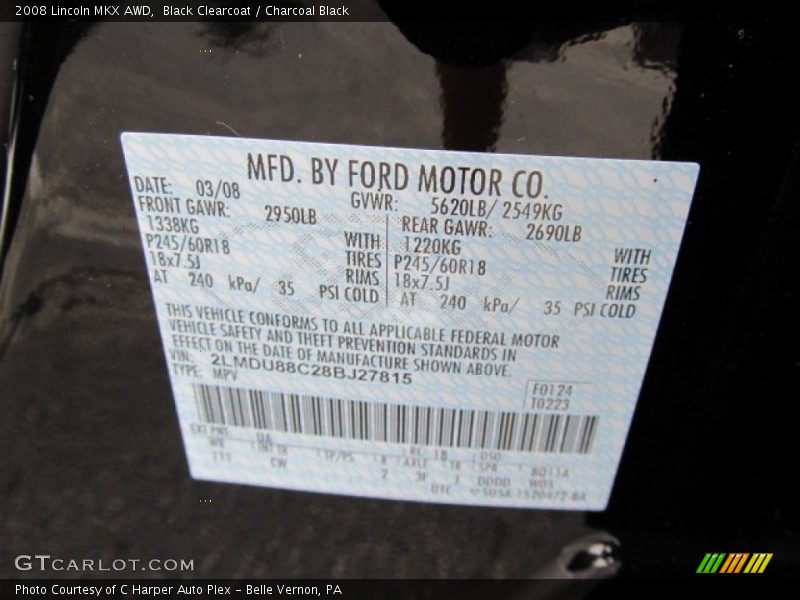Black Clearcoat / Charcoal Black 2008 Lincoln MKX AWD