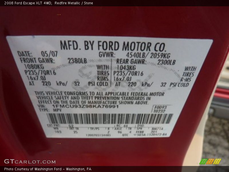 Redfire Metallic / Stone 2008 Ford Escape XLT 4WD