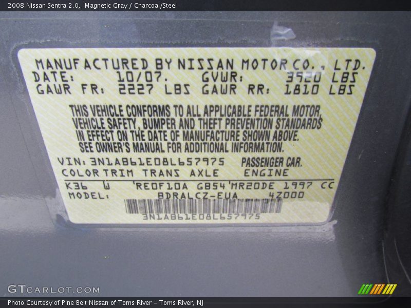 Magnetic Gray / Charcoal/Steel 2008 Nissan Sentra 2.0