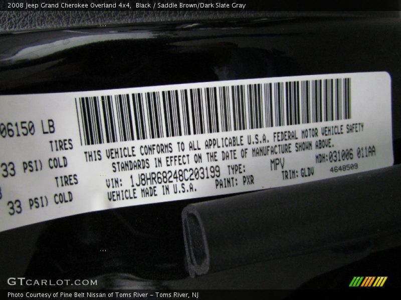 Black / Saddle Brown/Dark Slate Gray 2008 Jeep Grand Cherokee Overland 4x4