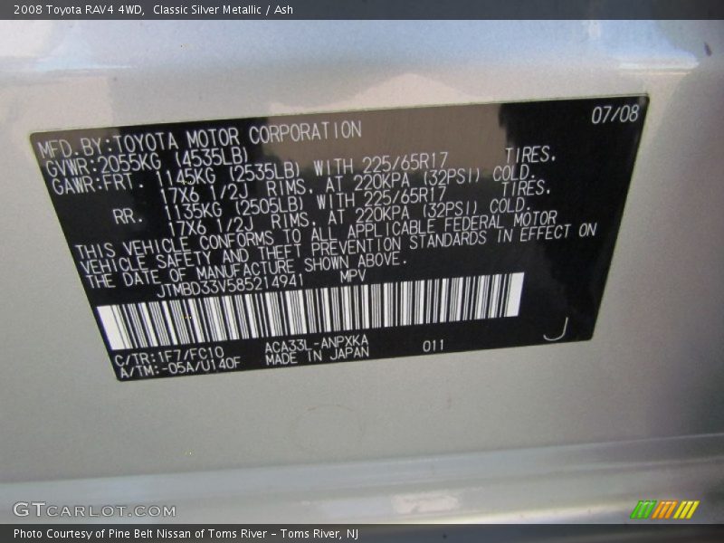 Classic Silver Metallic / Ash 2008 Toyota RAV4 4WD