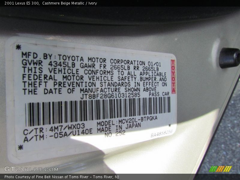 Cashmere Beige Metallic / Ivory 2001 Lexus ES 300