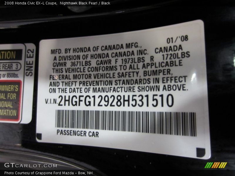 Nighthawk Black Pearl / Black 2008 Honda Civic EX-L Coupe