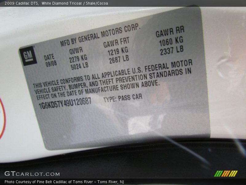 White Diamond Tricoat / Shale/Cocoa 2009 Cadillac DTS