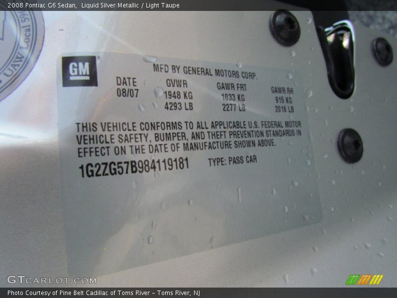 Liquid Silver Metallic / Light Taupe 2008 Pontiac G6 Sedan