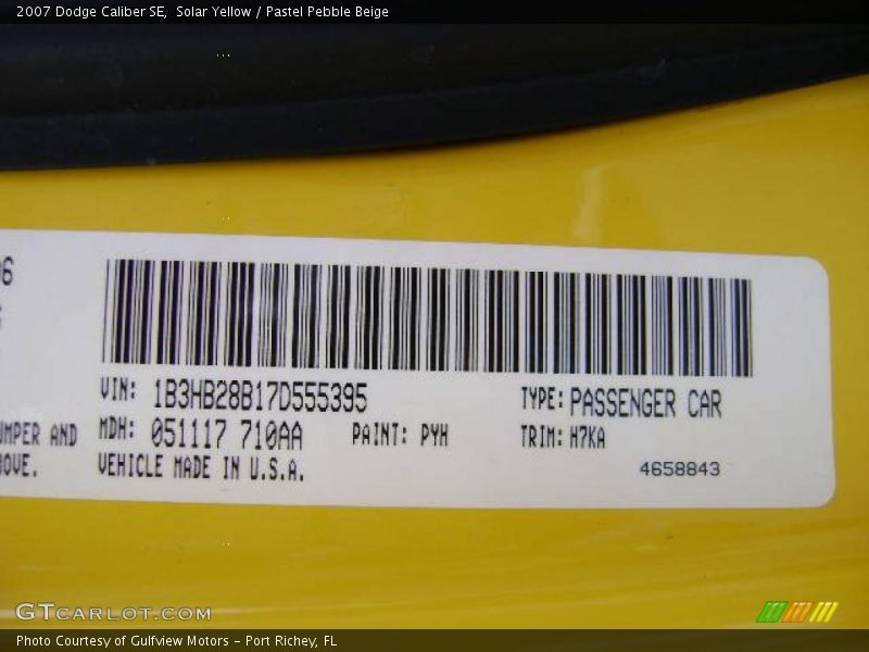 2007 Caliber SE Solar Yellow Color Code PYH