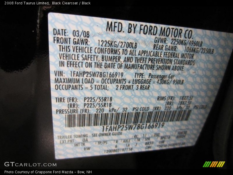 Black Clearcoat / Black 2008 Ford Taurus Limited