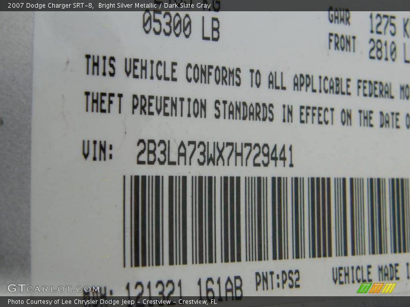Bright Silver Metallic / Dark Slate Gray 2007 Dodge Charger SRT-8