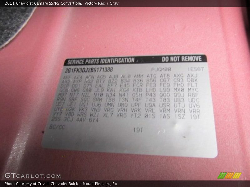 Info Tag of 2011 Camaro SS/RS Convertible