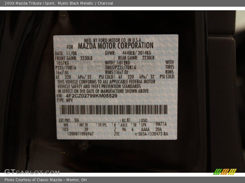 Mystic Black Metallic / Charcoal 2009 Mazda Tribute i Sport