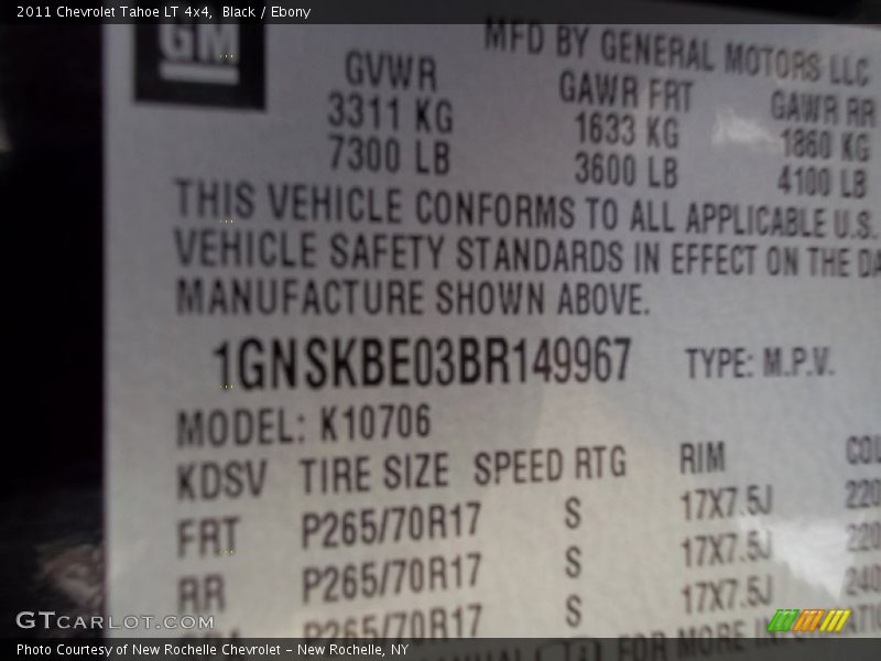 Black / Ebony 2011 Chevrolet Tahoe LT 4x4