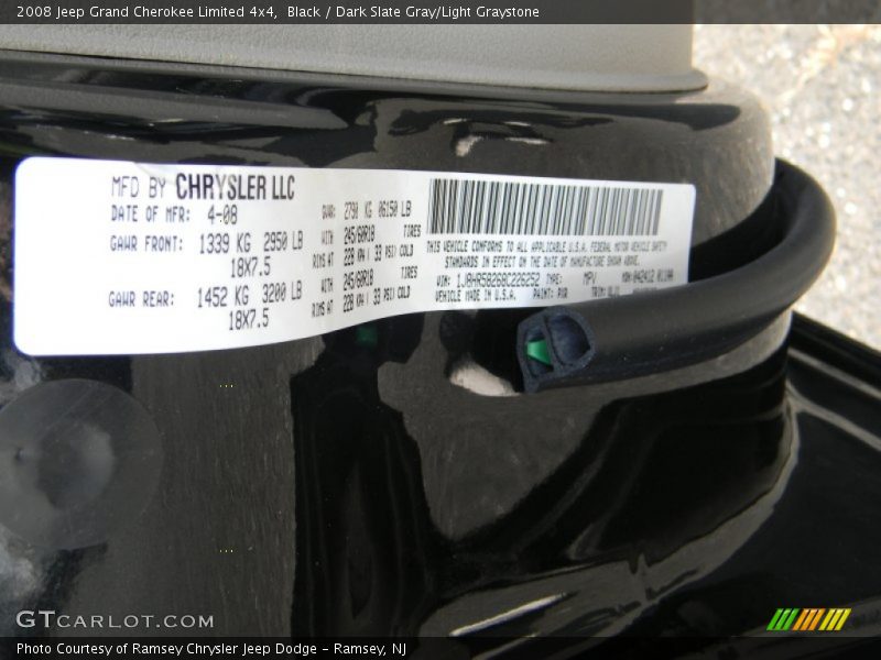 Black / Dark Slate Gray/Light Graystone 2008 Jeep Grand Cherokee Limited 4x4