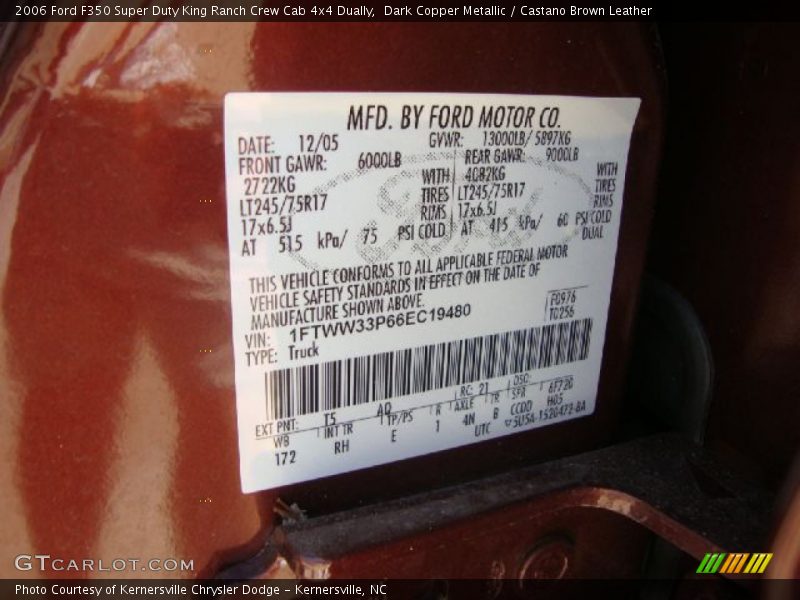 Dark Copper Metallic / Castano Brown Leather 2006 Ford F350 Super Duty King Ranch Crew Cab 4x4 Dually