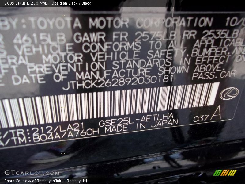 Obsidian Black / Black 2009 Lexus IS 250 AWD