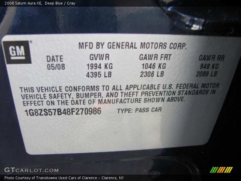 Deep Blue / Gray 2008 Saturn Aura XE