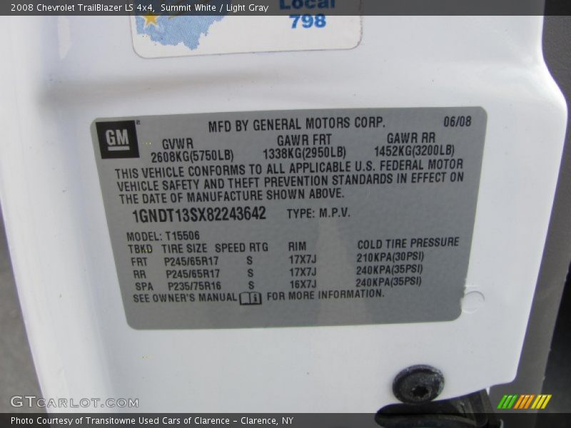 Summit White / Light Gray 2008 Chevrolet TrailBlazer LS 4x4