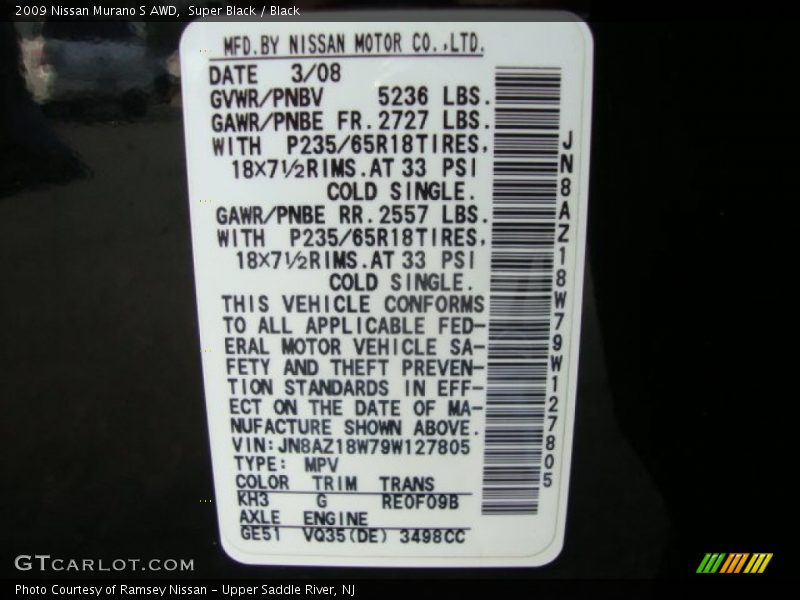 Super Black / Black 2009 Nissan Murano S AWD