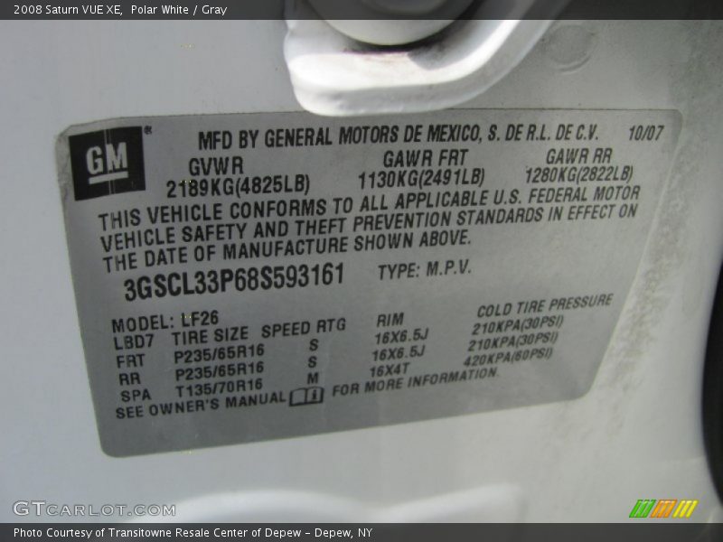 Polar White / Gray 2008 Saturn VUE XE