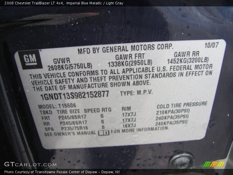 Imperial Blue Metallic / Light Gray 2008 Chevrolet TrailBlazer LT 4x4