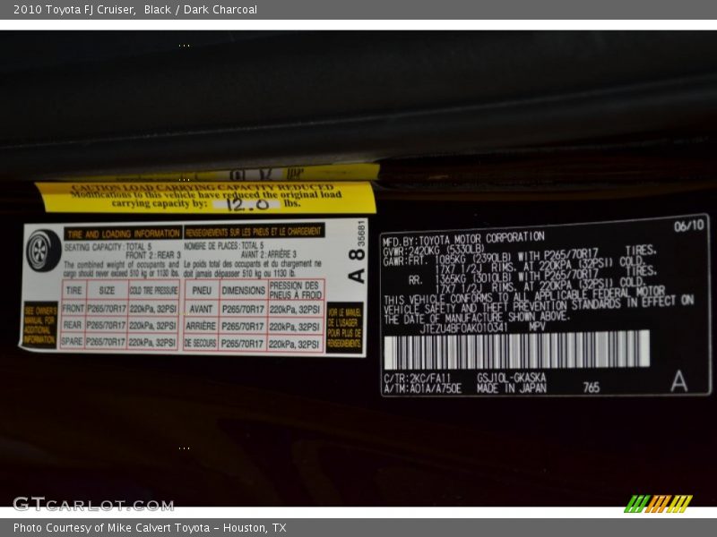2010 FJ Cruiser  Black Color Code 2KC
