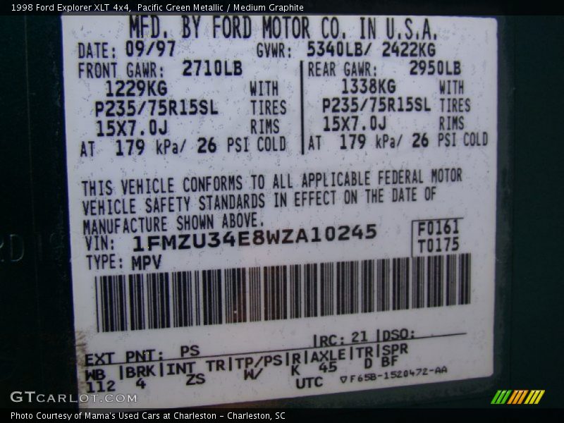 Pacific Green Metallic / Medium Graphite 1998 Ford Explorer XLT 4x4