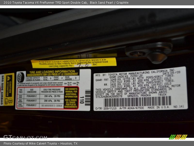 Black Sand Pearl / Graphite 2010 Toyota Tacoma V6 PreRunner TRD Sport Double Cab