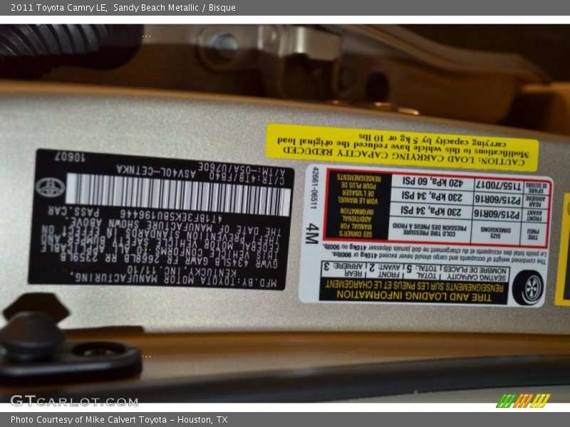 Sandy Beach Metallic / Bisque 2011 Toyota Camry LE