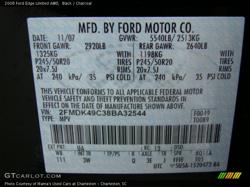 Black / Charcoal 2008 Ford Edge Limited AWD