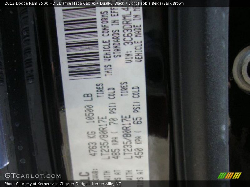 Black / Light Pebble Beige/Bark Brown 2012 Dodge Ram 3500 HD Laramie Mega Cab 4x4 Dually