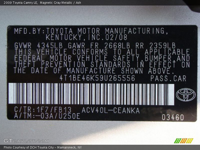 Magnetic Gray Metallic / Ash 2009 Toyota Camry LE