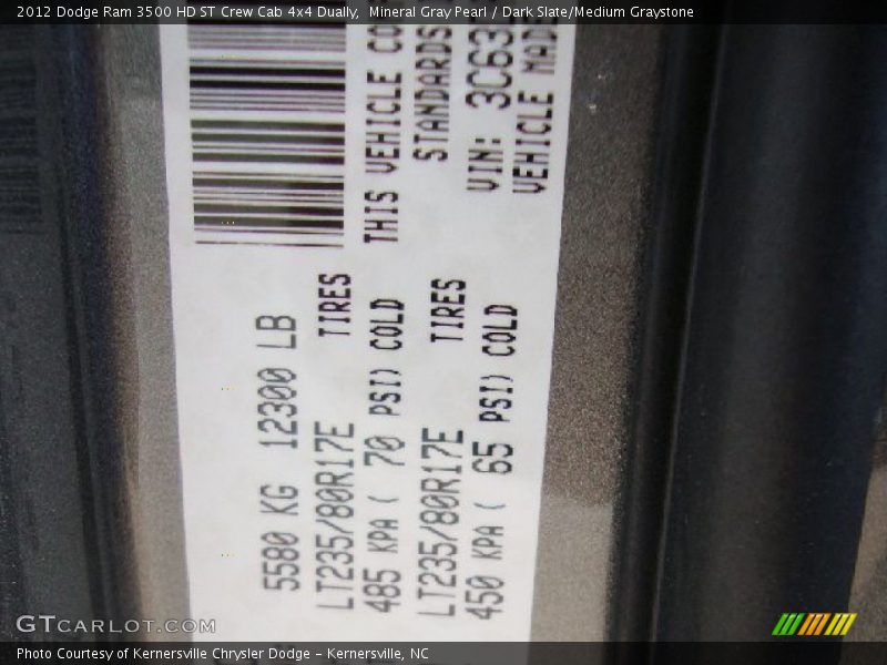 Mineral Gray Pearl / Dark Slate/Medium Graystone 2012 Dodge Ram 3500 HD ST Crew Cab 4x4 Dually