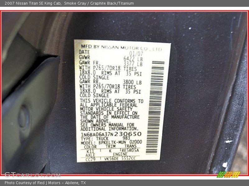 Smoke Gray / Graphite Black/Titanium 2007 Nissan Titan SE King Cab