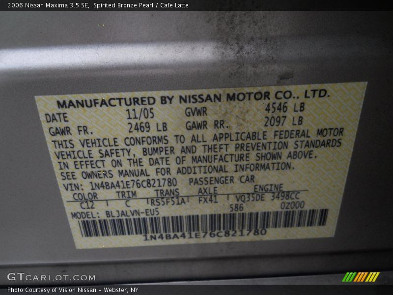 Spirited Bronze Pearl / Cafe Latte 2006 Nissan Maxima 3.5 SE