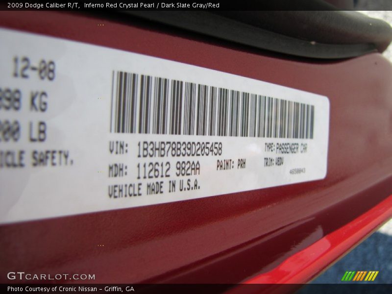 Inferno Red Crystal Pearl / Dark Slate Gray/Red 2009 Dodge Caliber R/T