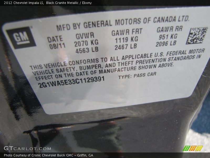 Black Granite Metallic / Ebony 2012 Chevrolet Impala LS