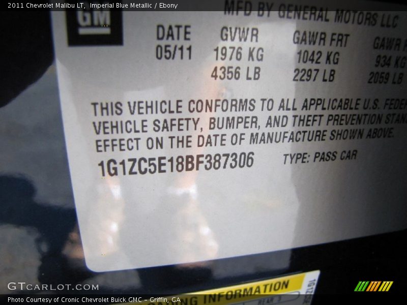 Imperial Blue Metallic / Ebony 2011 Chevrolet Malibu LT