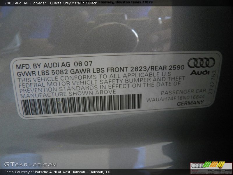 Quartz Grey Metallic / Black 2008 Audi A6 3.2 Sedan