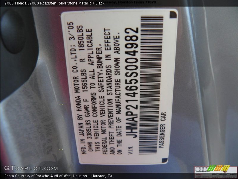 Silverstone Metallic / Black 2005 Honda S2000 Roadster