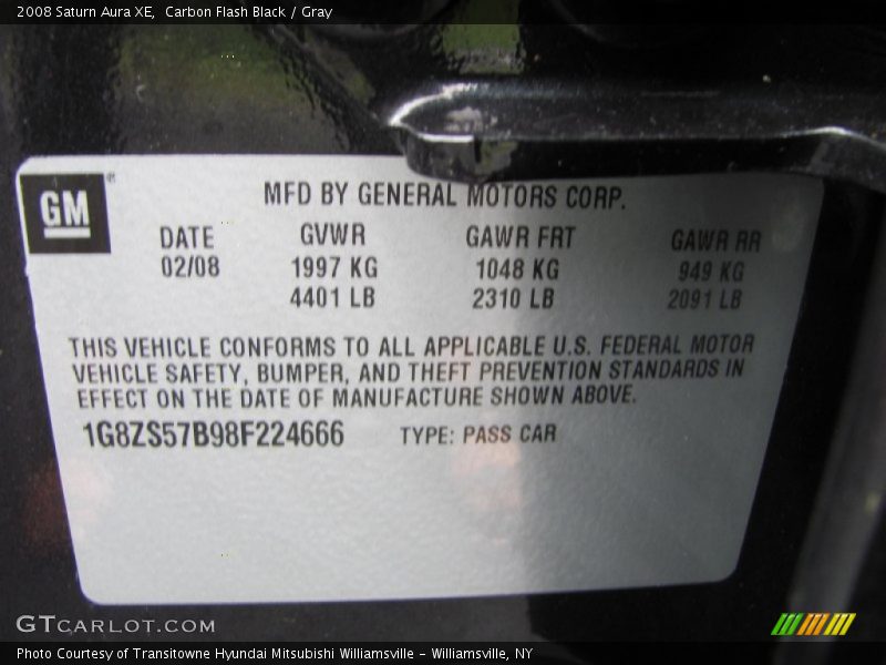 Carbon Flash Black / Gray 2008 Saturn Aura XE