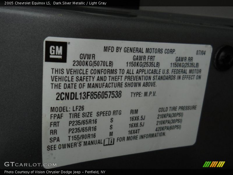 Dark Silver Metallic / Light Gray 2005 Chevrolet Equinox LS