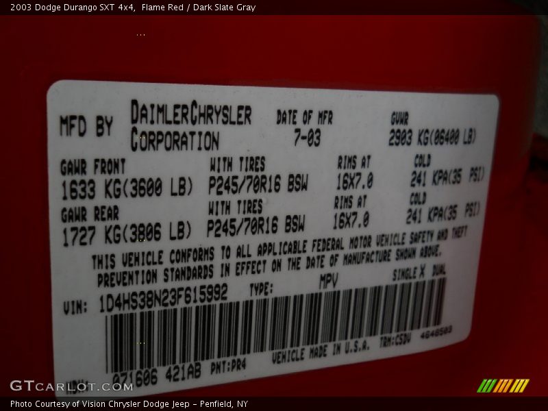 Flame Red / Dark Slate Gray 2003 Dodge Durango SXT 4x4